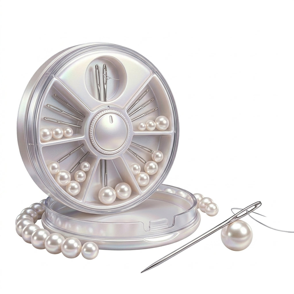 JaeYacn™ Premium Pearl Sewing & Beading Kit | Self-Threading Multi-Eye Needles with Rotary Organizer Case, Assorted Lustrous Craft Pearls & Easy-Thread Needle Set for Embroidery, Garment DIY & Jewelry Making