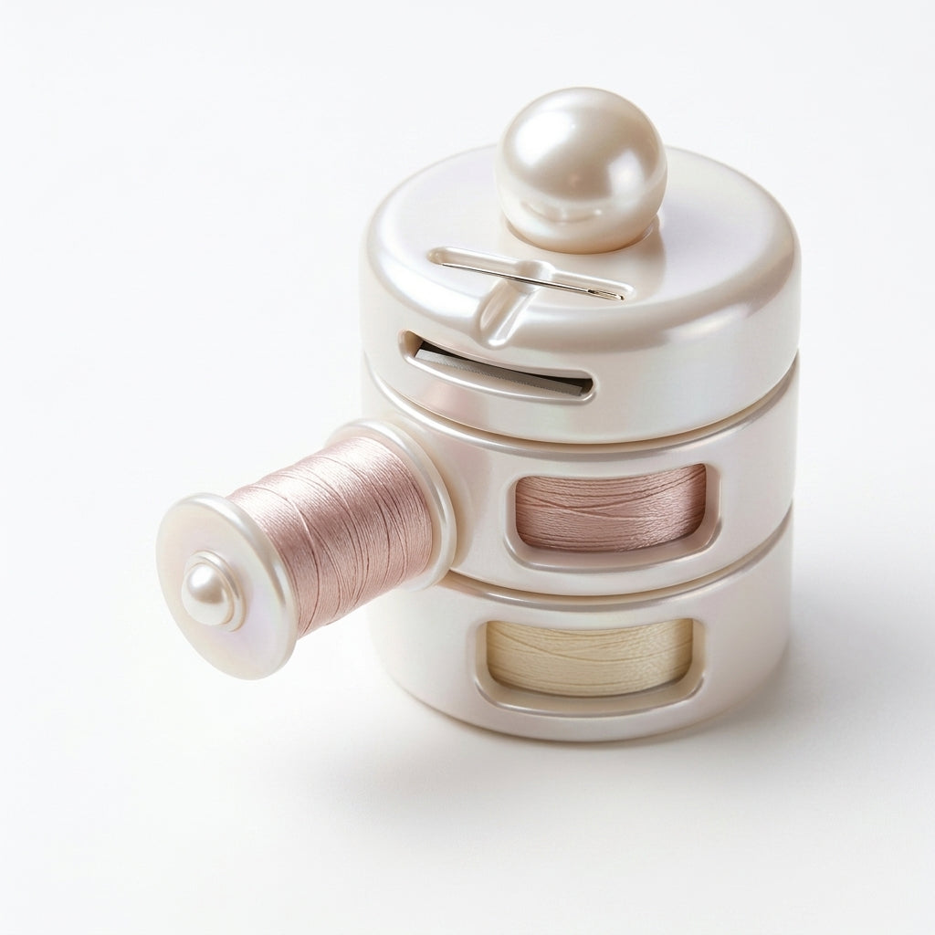 JaeYacn™ Pearl Bobbin Holder & Thread Organizer | Stackable Sewing Spool Dispenser with Built-in Cutter & Needle Dock | Elegant Mother-of-Pearl Aesthetic Sewing Notions Gift for Quilters, Embroidery & Crafting