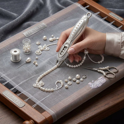 JaeYacn™ Handheld Pearl Beading Tool - Effortless Pearl Applicator & Cord Management Device for Couture Bridal Wear, Fashion Design, and Luxury DIY Crafting Embellishments