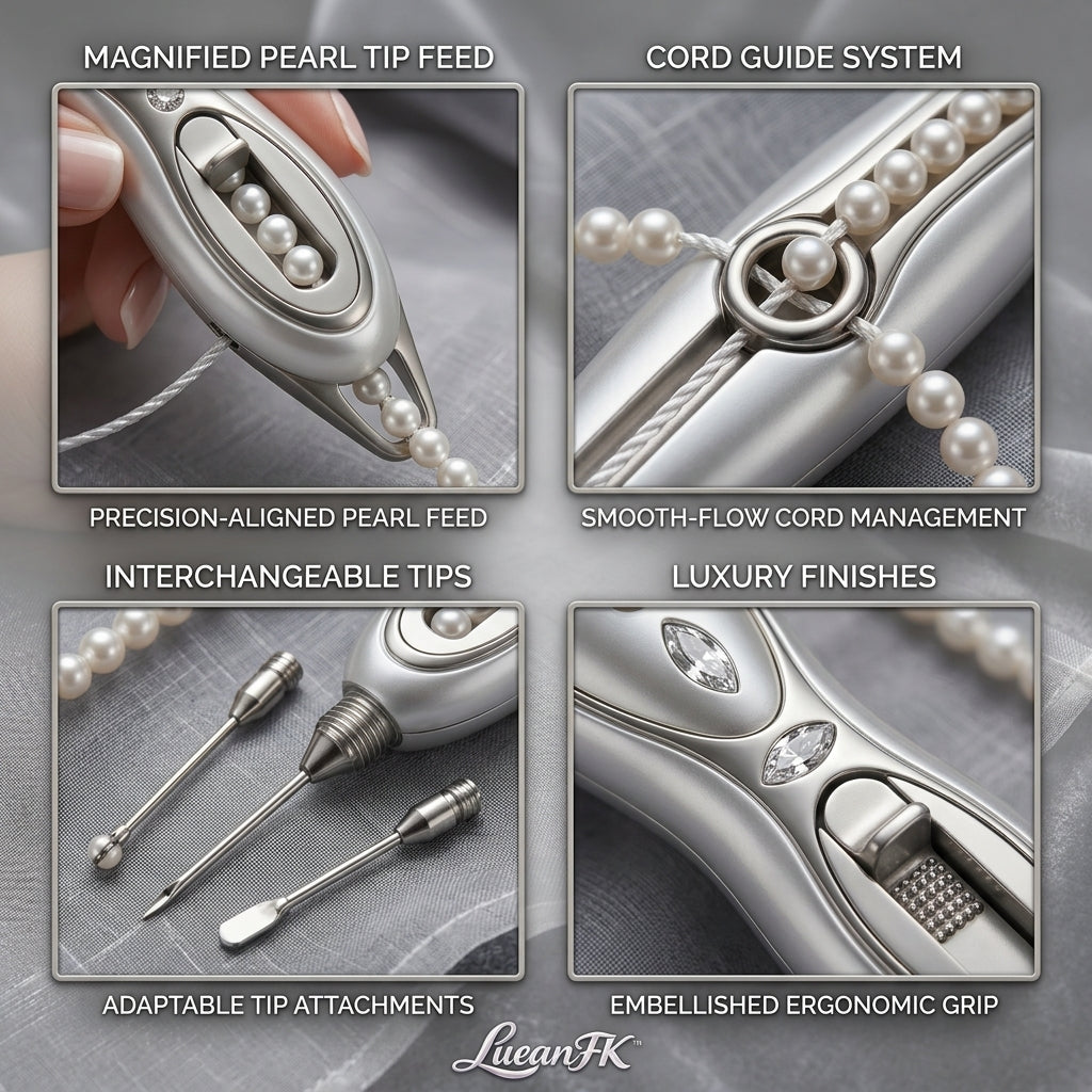 JaeYacn™ Handheld Pearl Beading Tool - Effortless Pearl Applicator & Cord Management Device for Couture Bridal Wear, Fashion Design, and Luxury DIY Crafting Embellishments