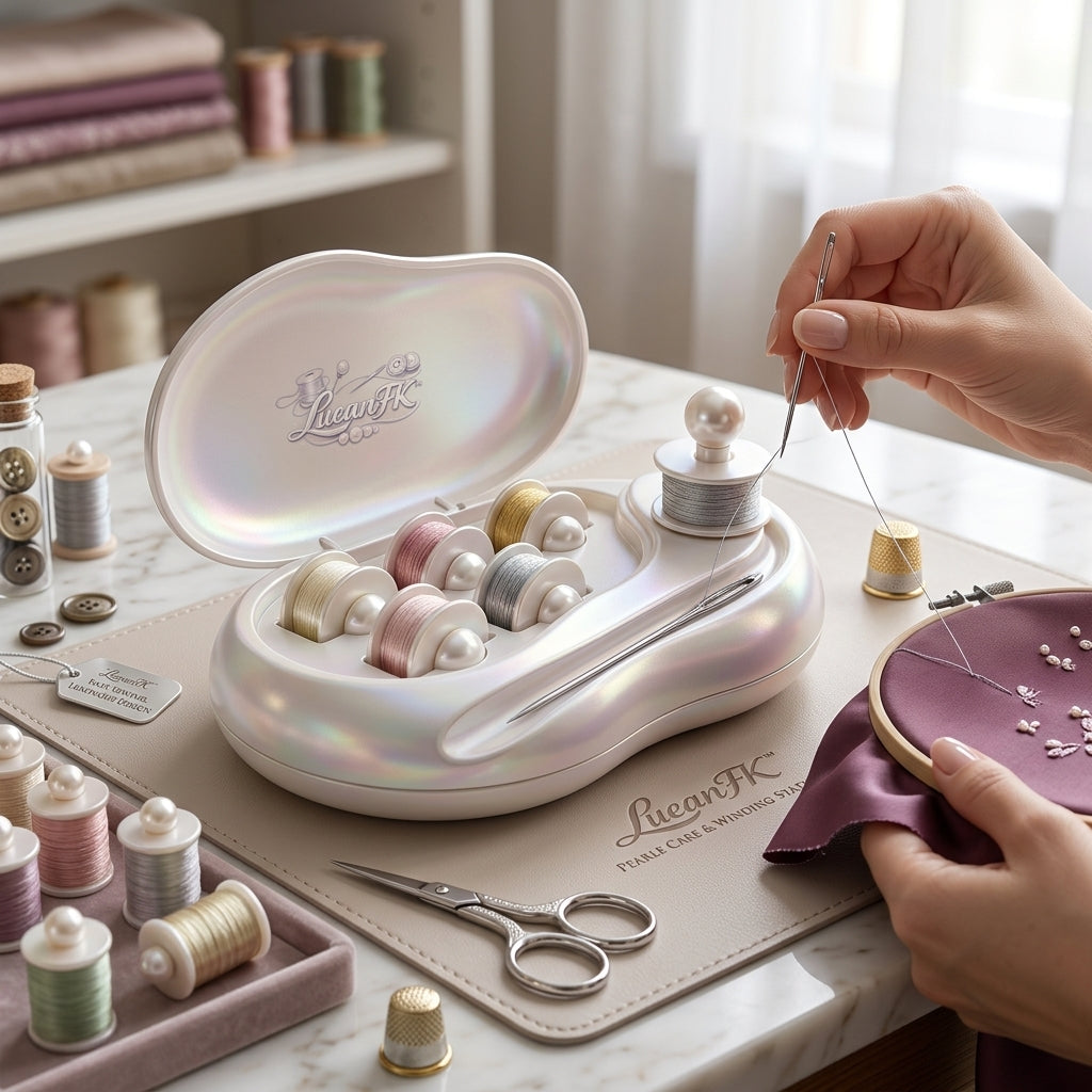 JaeYacn™ Pearlescent Magnetic Needle Case and Bobbin Holder, 2-in-1 Sewing Needle Minder & Spool Winding Station, Portable Sewing Organizer Box for Quilting, Crafting & Embroidery, Luminous Sewing Gift for Women
