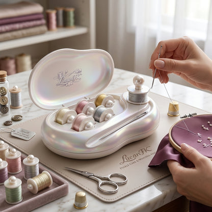 JaeYacn™ Pearlescent Magnetic Needle Case and Bobbin Holder, 2-in-1 Sewing Needle Minder & Spool Winding Station, Portable Sewing Organizer Box for Quilting, Crafting & Embroidery, Luminous Sewing Gift for Women