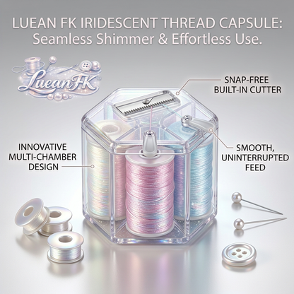 JaeYacn™ Iridescent Thread Capsule with Built-in Cutter – Hexagon Multi-Chamber Spool Organizer, 6-Color Metallic Shimmer Sewing Thread Set for Embroidery, Quilting, and DIY Crafts