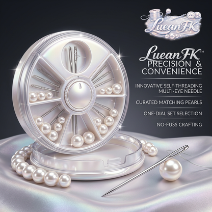 JaeYacn™ Premium Pearl Sewing & Beading Kit | Self-Threading Multi-Eye Needles with Rotary Organizer Case, Assorted Lustrous Craft Pearls & Easy-Thread Needle Set for Embroidery, Garment DIY & Jewelry Making