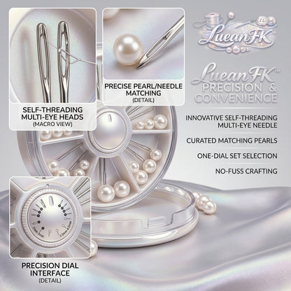 JaeYacn™ Premium Pearl Sewing & Beading Kit | Self-Threading Multi-Eye Needles with Rotary Organizer Case, Assorted Lustrous Craft Pearls & Easy-Thread Needle Set for Embroidery, Garment DIY & Jewelry Making