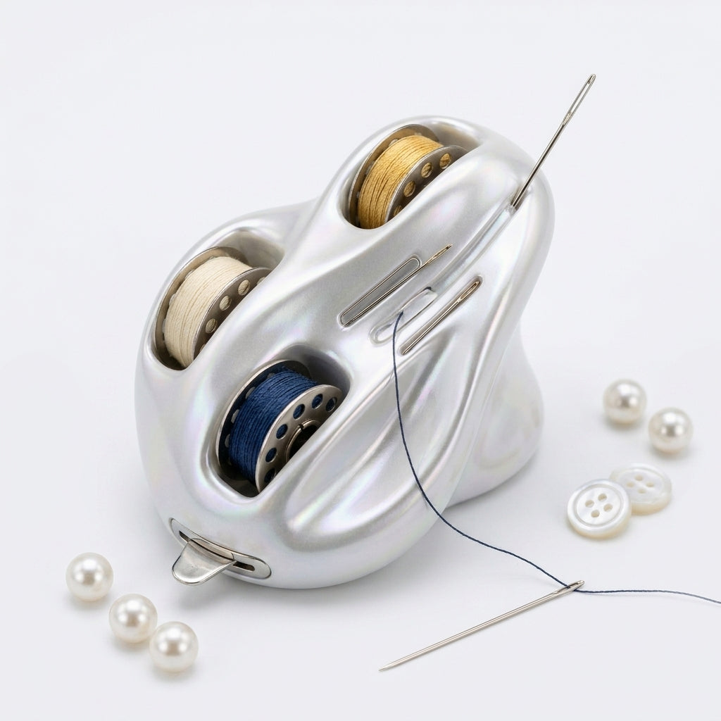 JaeYacn™ Pearlescent Sewing Organizer Pod - Magnetic Needle Minder & Bobbin Holder | Ergonomic 3-Thread Dispenser & Needle Dock | Compact Sewing Station for Quilting, Embroidery, and Hand Stitching